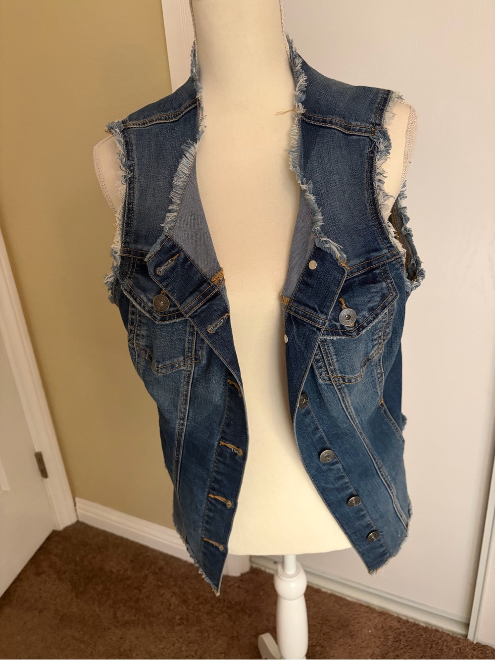 G by Guess Distressed Sleeveless Denim Vest - Blue